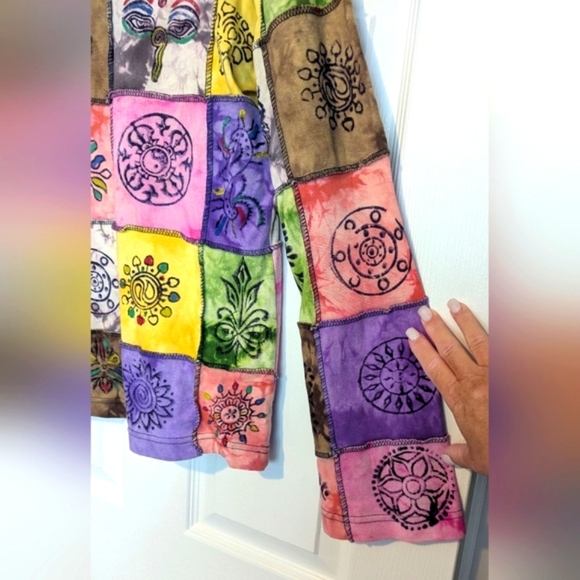 Women's (Size Small) Colorful Boho Hippie Patchwork Long-sleeve Top - Picture 4 of 11